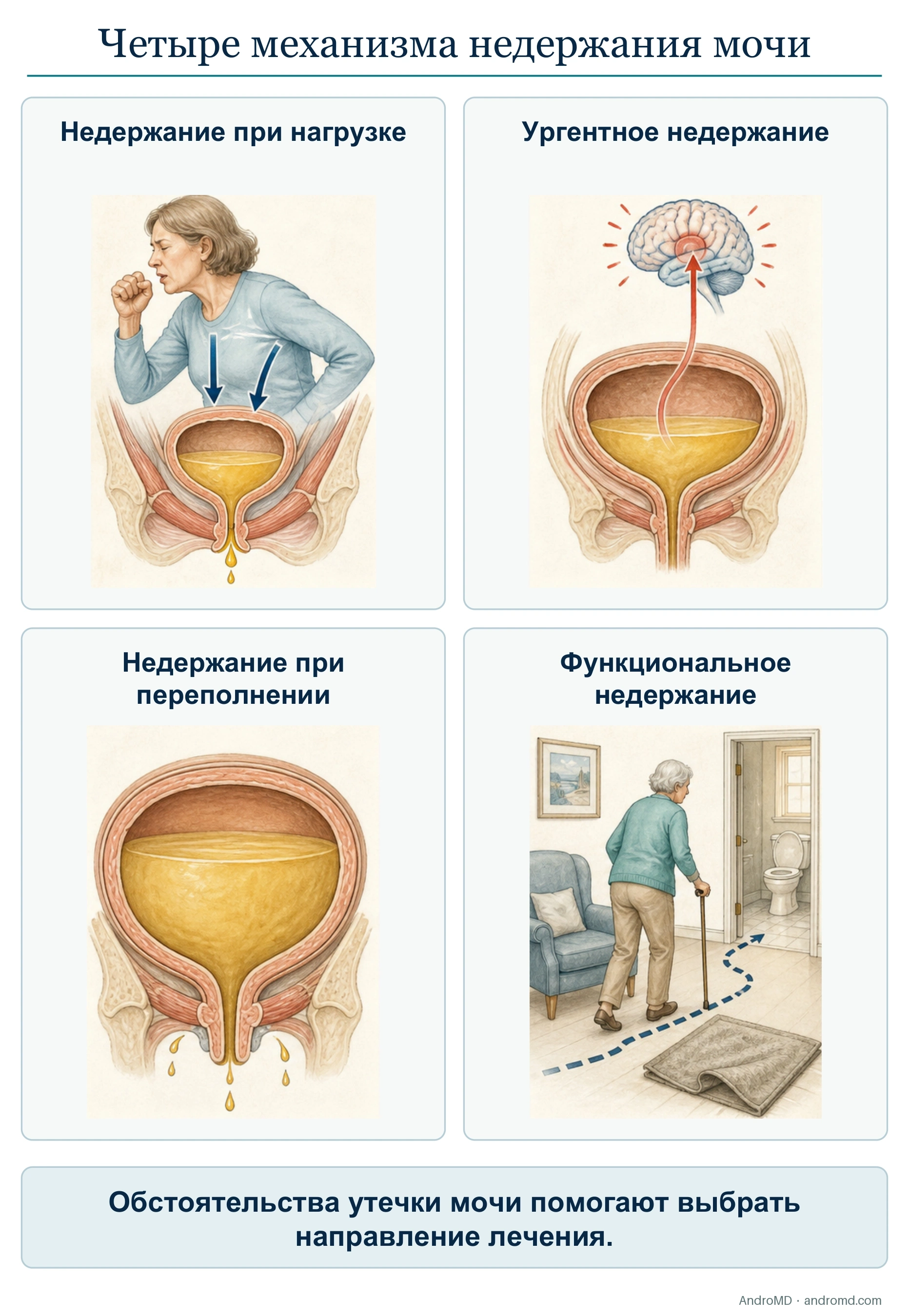 Четыре механизма недержания мочи